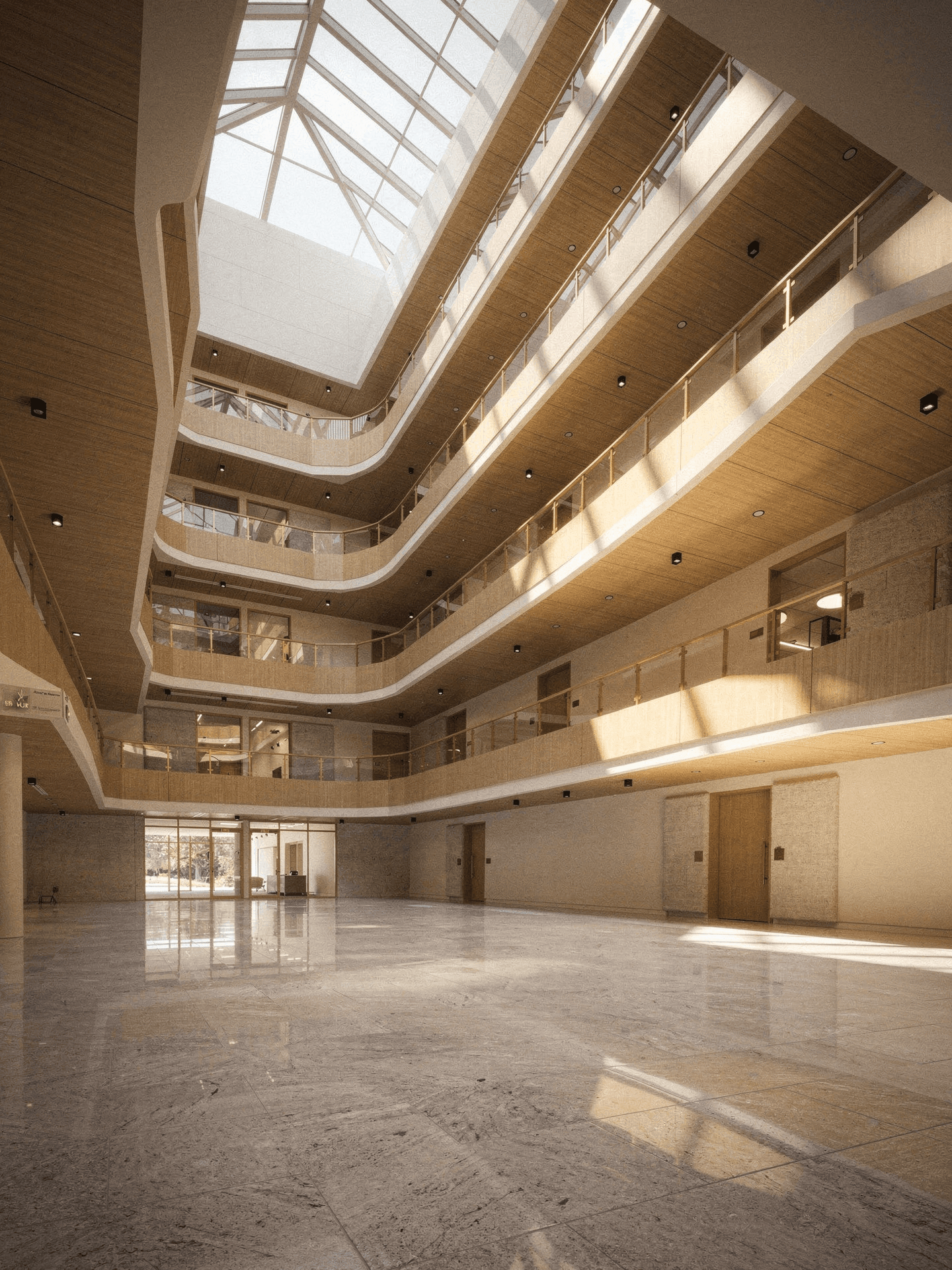 Lyst atrium i et næringsbygg